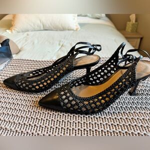 Ann Taylor Lattice Lace Up Pointy Toe Square Bottom 2” Heels